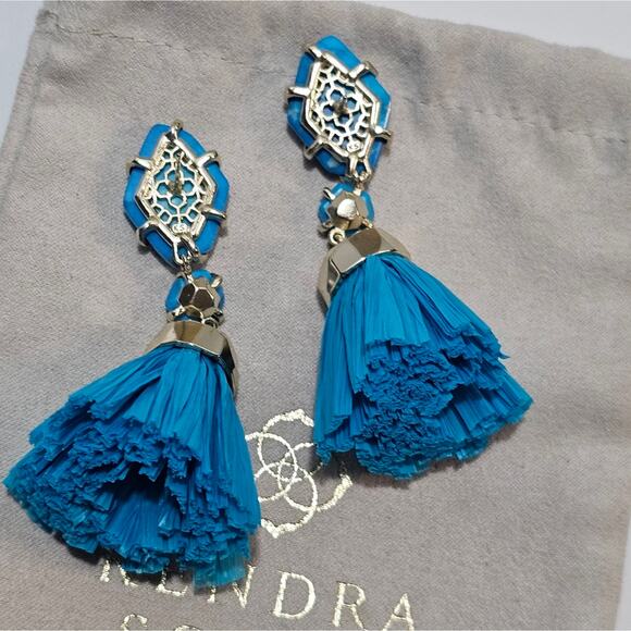 Kendra Scott‎ Turquoise Blue and Gold Statement Earrings - Picture 3 of 7